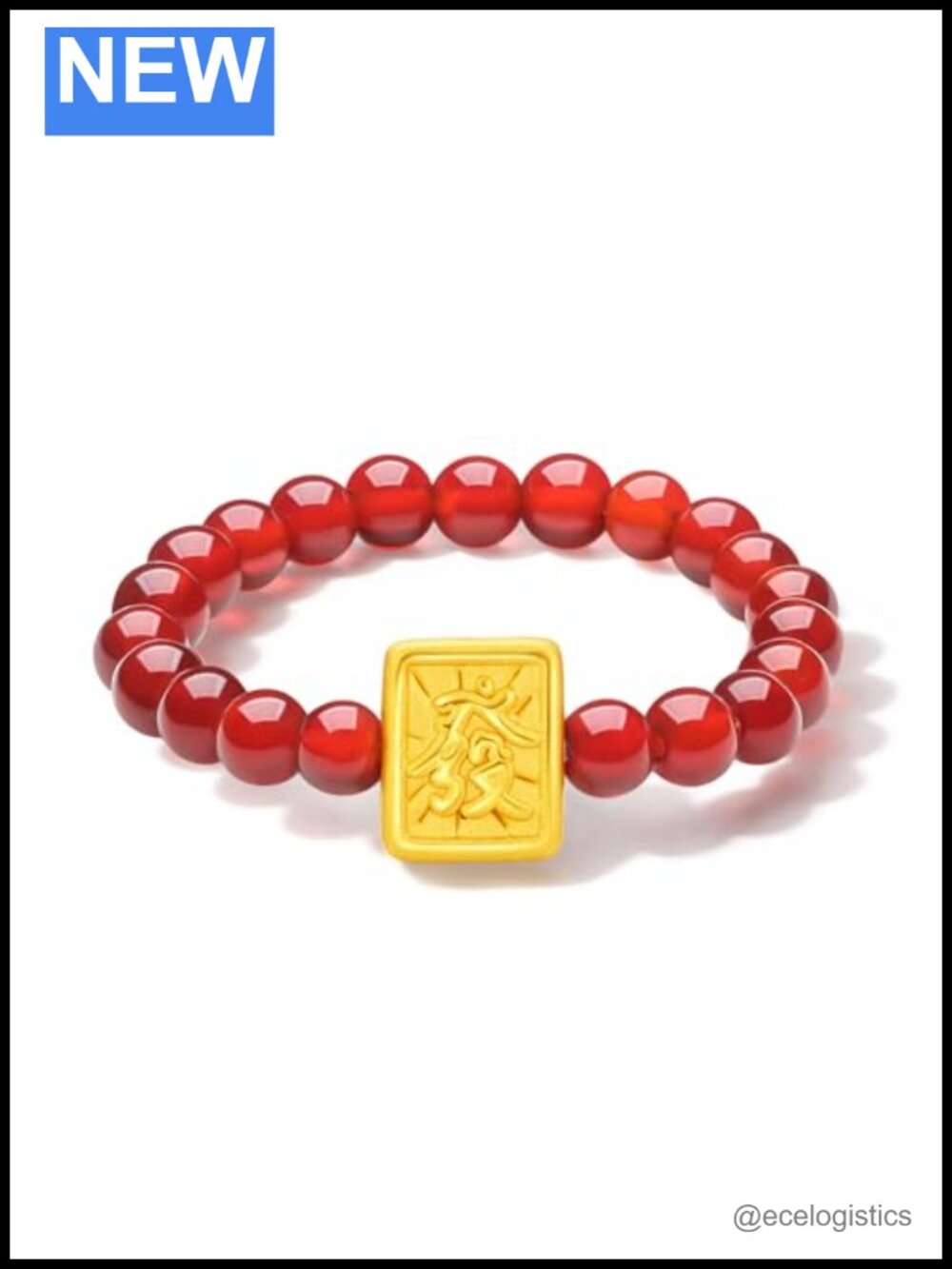 24K Solid Gold Agate Beaded Ring for Women Stackable Stretch Band